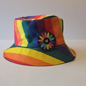 Vibrant Colorful Rainbow Bucket Hat With Pin Unisex Festival Pride Streetwear